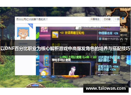 以DNF百分比职业为核心解析游戏中高爆发角色的培养与搭配技巧